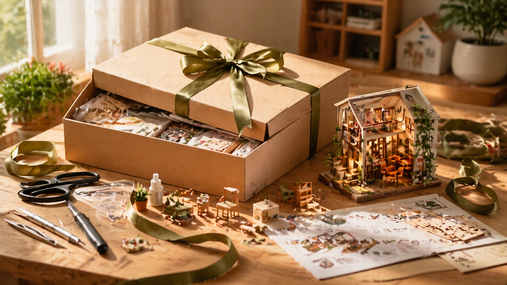 Miniature craft kit arranged as a thoughtful handmade gift for adults
